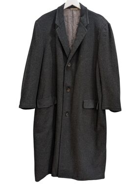 VTG James S. Lee & Co. Custom Tailored XL Wool Herringbone Overcoat Charcoal